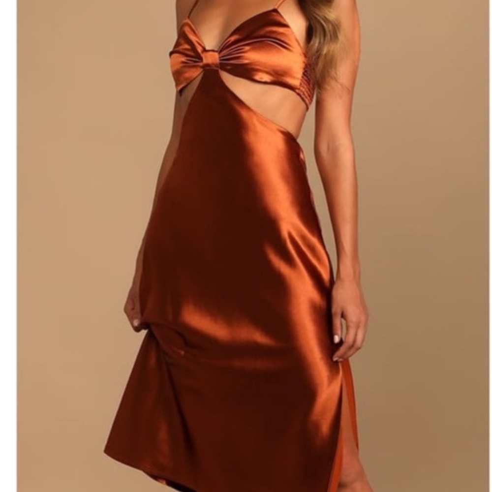 Lulu's Copper Backless Satin Dress